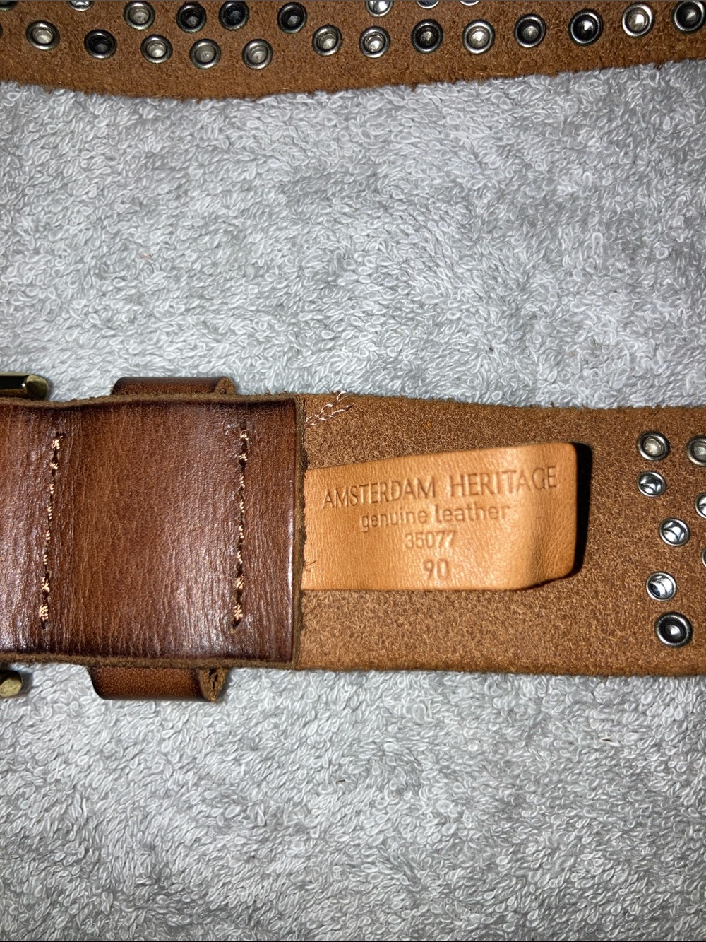 Studded Brown Leather Belt with Metallic Accents - Picture 3 of 4